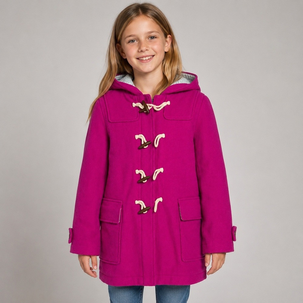 Boden Girls Wool Blend Duffle Coat Pink Hooded Toggle Zip 9-10Y 140cm G1375
